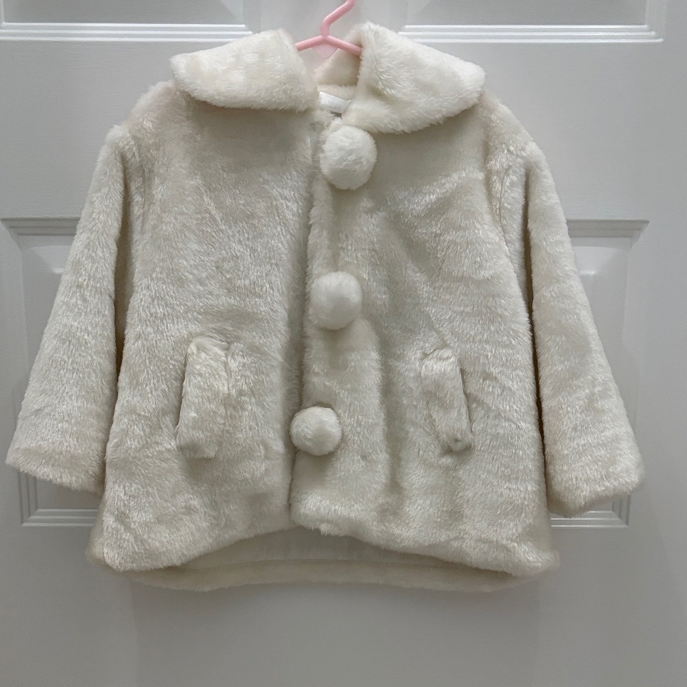LA Sun Faux Fur Pom-Pom Coat for Kids. Size 4